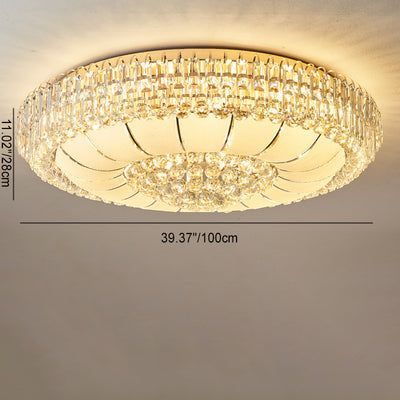 Lustre de plafond moderne en cristal de verre et métal rond avec diamants 12/18/24/37 lumières pour salon 