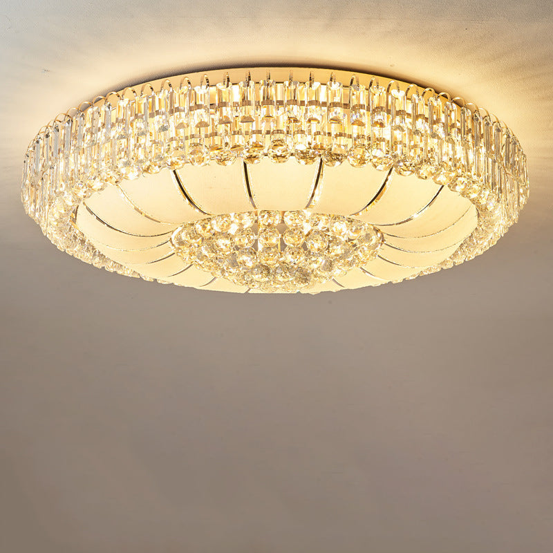 Lustre de plafond moderne en cristal de verre et métal rond avec diamants 12/18/24/37 lumières pour salon 
