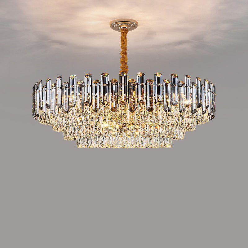 Lujoso moderno de hierro con tiras de cristal redondas elípticas candelabros de 6/8/9/15/20 luces para sala de estar 