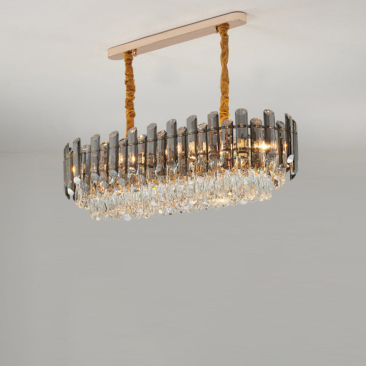 Lujoso moderno de hierro con tiras de cristal redondas elípticas candelabros de 6/8/9/15/20 luces para sala de estar 