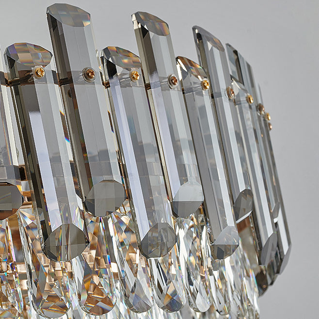 Lujoso moderno de hierro con tiras de cristal redondas elípticas candelabros de 6/8/9/15/20 luces para sala de estar 