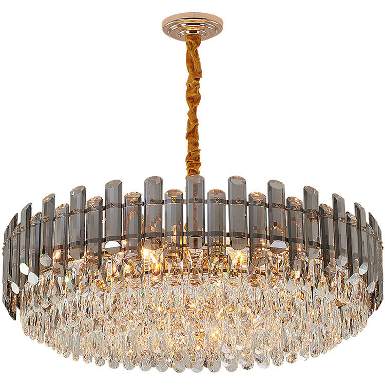Lujoso moderno de hierro con tiras de cristal redondas elípticas candelabros de 6/8/9/15/20 luces para sala de estar 