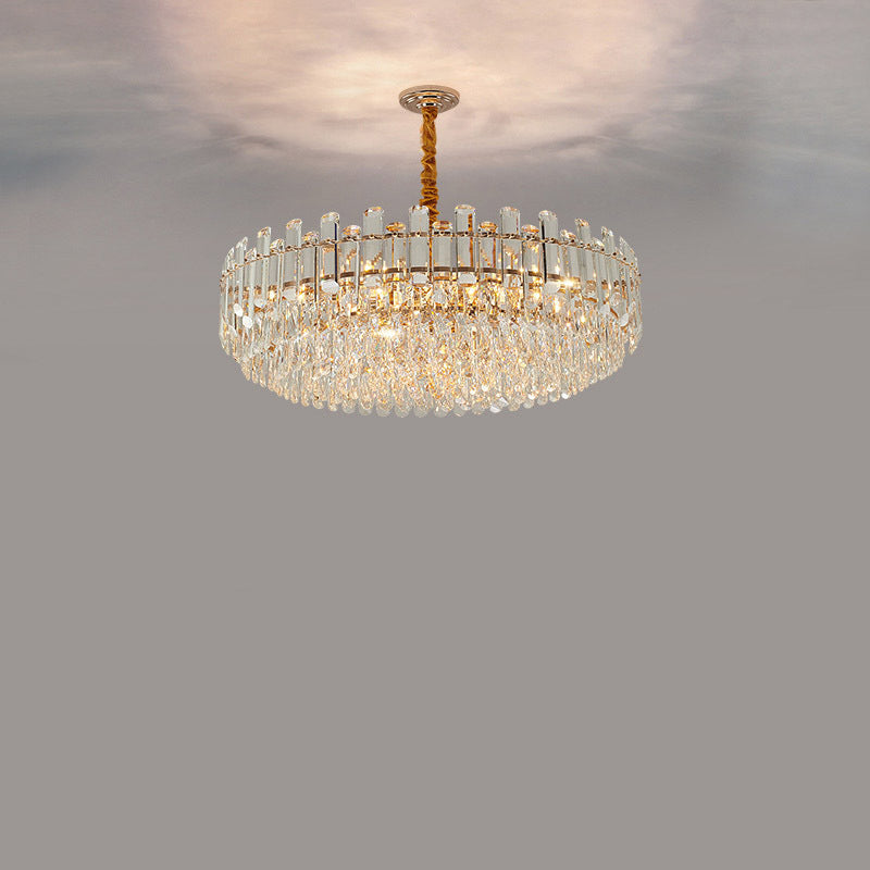 Lujoso moderno de hierro con tiras de cristal redondas elípticas candelabros de 6/8/9/15/20 luces para sala de estar 