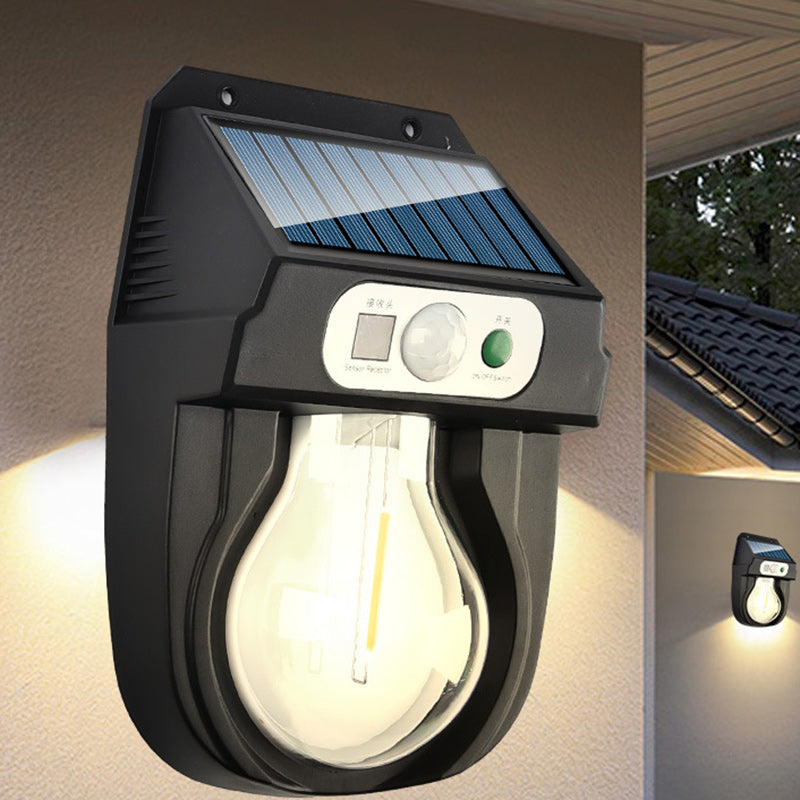مصباح جداري LED بيضاوي الشكل من البلاستيك المقاوم للماء بتصميم آرت ديكو الحديث للطاقة الشمسية للاستخدام في الفناء الخارجي 