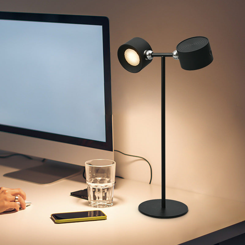 Lampe de table LED ronde en ABS PC rechargeable et rotative minimaliste moderne pour étude 