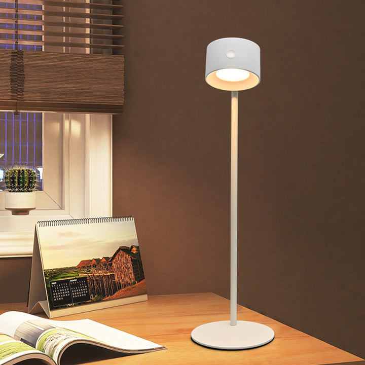 Lampe de table LED ronde en ABS PC rechargeable et rotative minimaliste moderne pour étude 