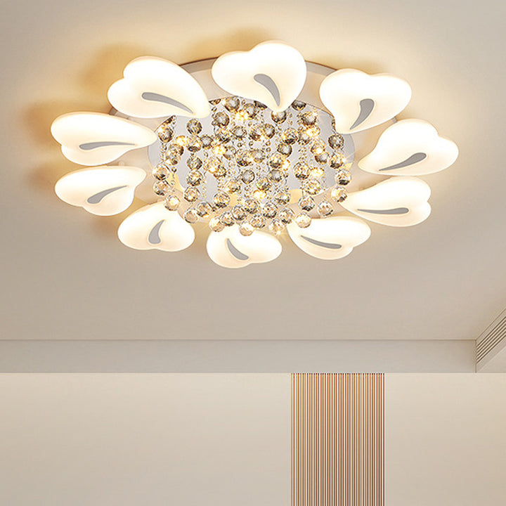 Plafonnier LED en acrylique cristal fer nordique contemporain en forme de cœur fleur pour salon 