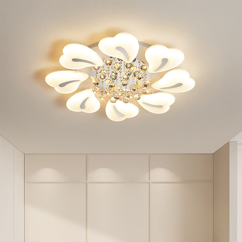 Plafonnier LED en acrylique cristal fer nordique contemporain en forme de cœur fleur pour salon 
