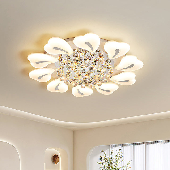 Plafonnier LED en acrylique cristal fer nordique contemporain en forme de cœur fleur pour salon 