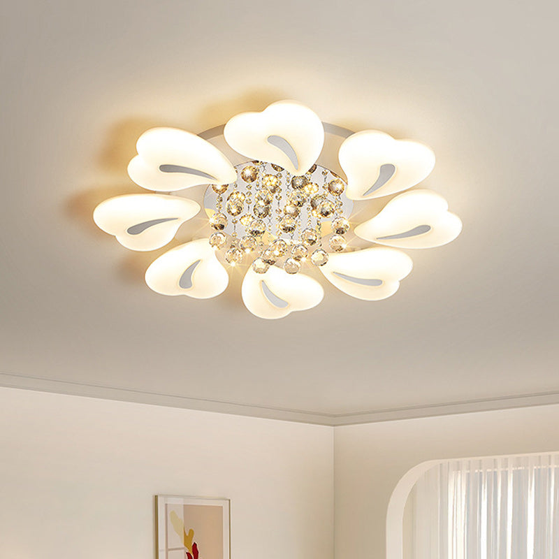 Plafonnier LED en acrylique cristal fer nordique contemporain en forme de cœur fleur pour salon 