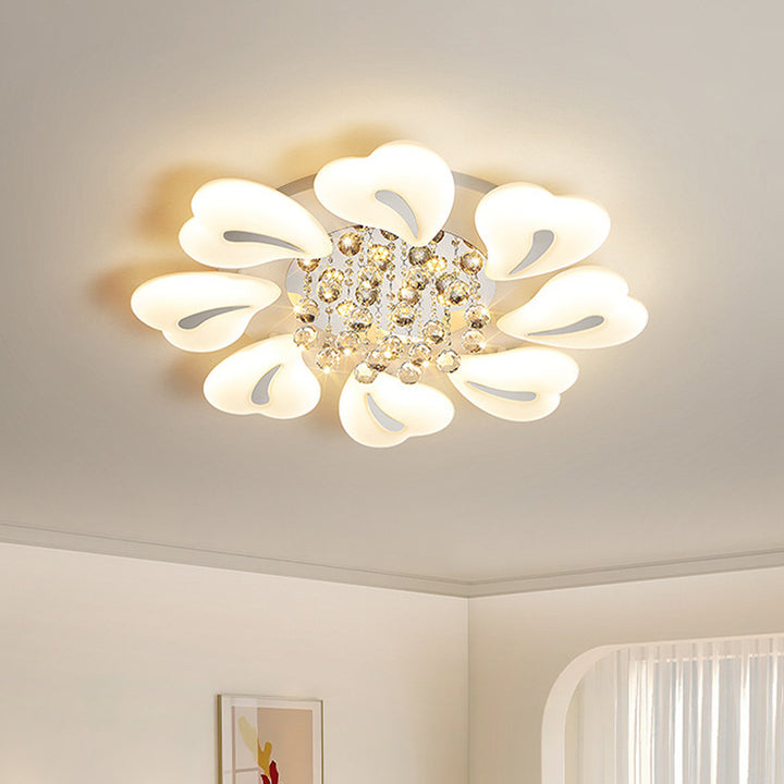 Plafonnier LED en acrylique cristal fer nordique contemporain en forme de cœur fleur pour salon 