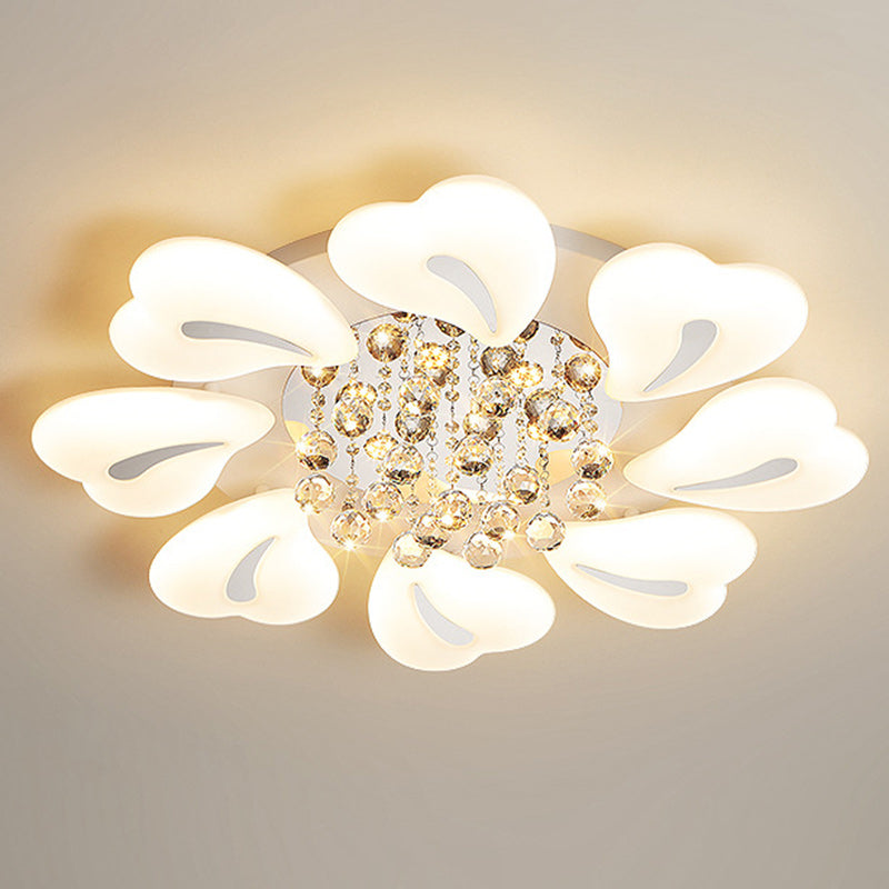 Plafonnier LED en acrylique cristal fer nordique contemporain en forme de cœur fleur pour salon 