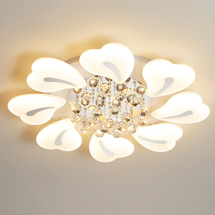 Plafonnier LED en acrylique cristal fer nordique contemporain en forme de cœur fleur pour salon 