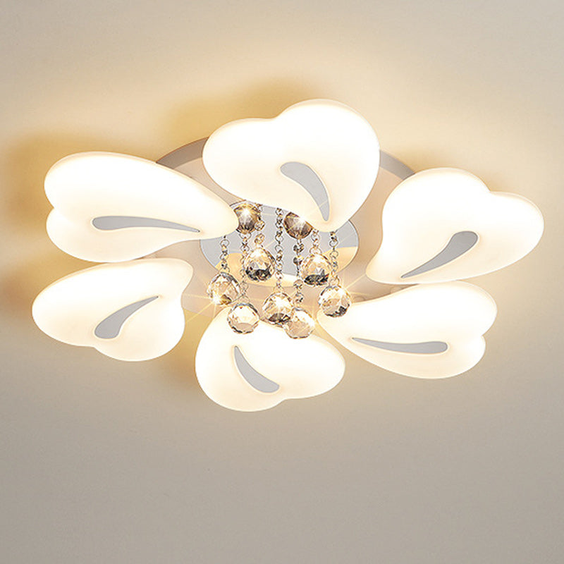 Plafonnier LED en acrylique cristal fer nordique contemporain en forme de cœur fleur pour salon 