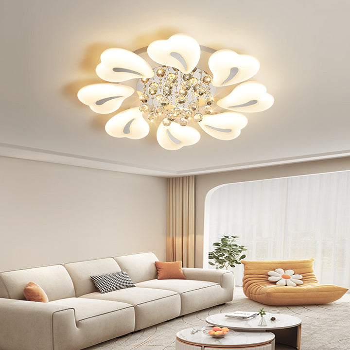 Plafonnier LED en acrylique cristal fer nordique contemporain en forme de cœur fleur pour salon 