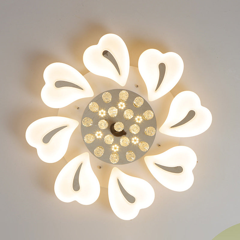 Plafonnier LED en acrylique cristal fer nordique contemporain en forme de cœur fleur pour salon 