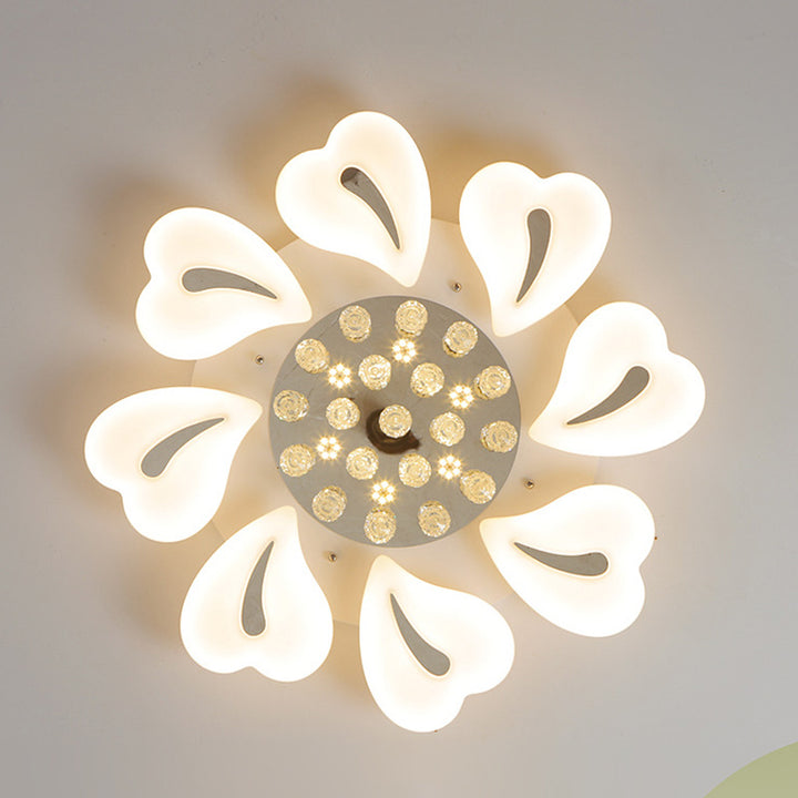Plafonnier LED en acrylique cristal fer nordique contemporain en forme de cœur fleur pour salon 