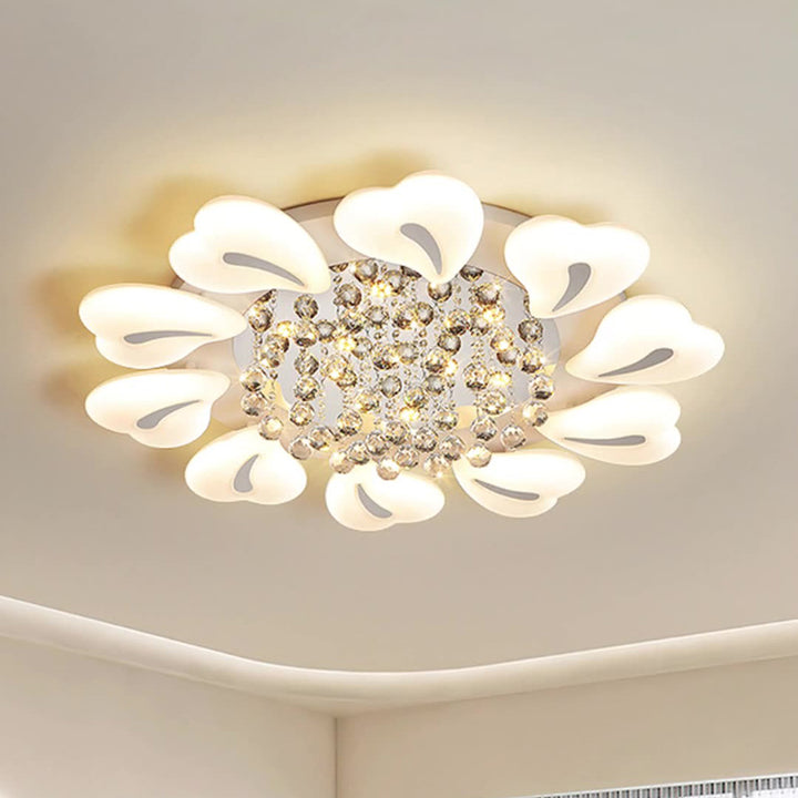 Plafonnier LED en acrylique cristal fer nordique contemporain en forme de cœur fleur pour salon 