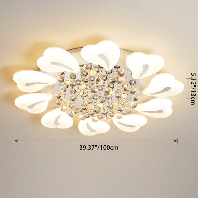 Plafonnier LED en acrylique cristal fer nordique contemporain en forme de cœur fleur pour salon 