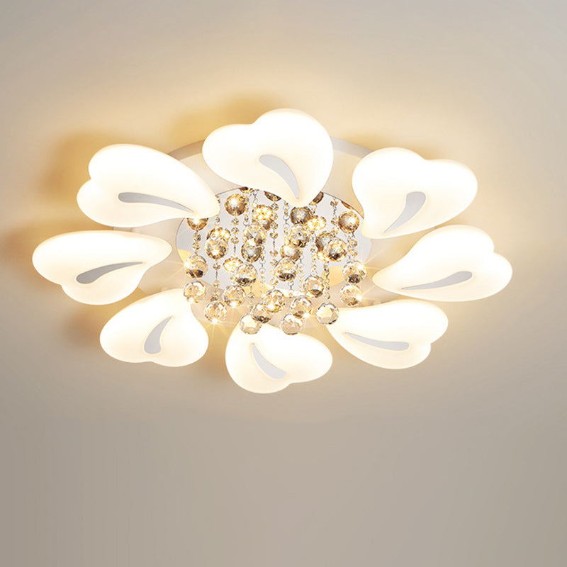 Plafonnier LED en acrylique cristal fer nordique contemporain en forme de cœur fleur pour salon 