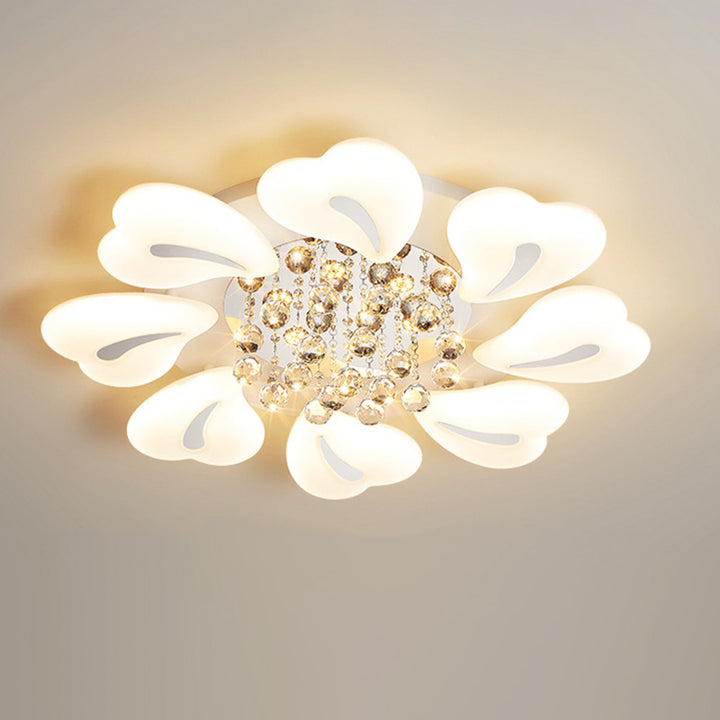 Plafonnier LED en acrylique cristal fer nordique contemporain en forme de cœur fleur pour salon 