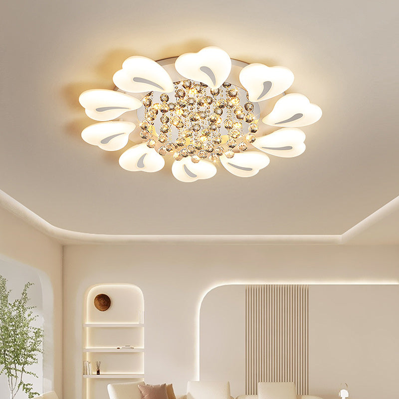Plafonnier LED en acrylique cristal fer nordique contemporain en forme de cœur fleur pour salon 