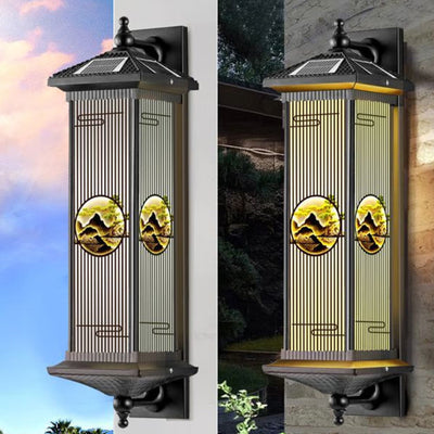 Applique murale LED en forme de cylindre en aluminium et verre imperméable solaire chinois traditionnel pour patio extérieur 