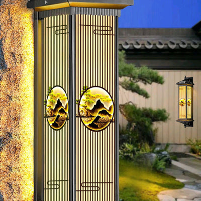 Applique murale LED en forme de cylindre en aluminium et verre imperméable solaire chinois traditionnel pour patio extérieur 