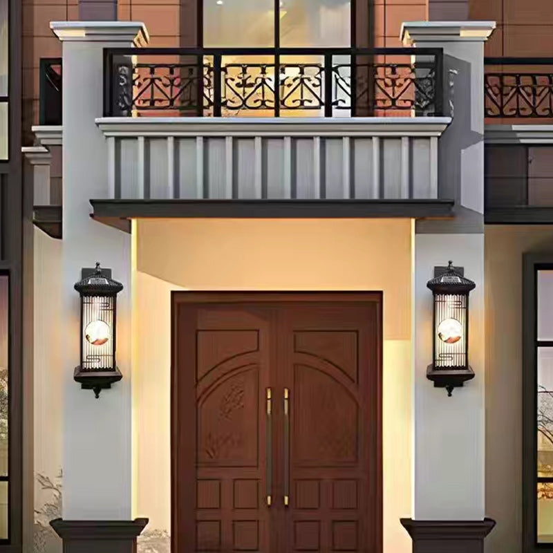 Applique murale LED en forme de cylindre en aluminium et verre imperméable solaire chinois traditionnel pour patio extérieur 