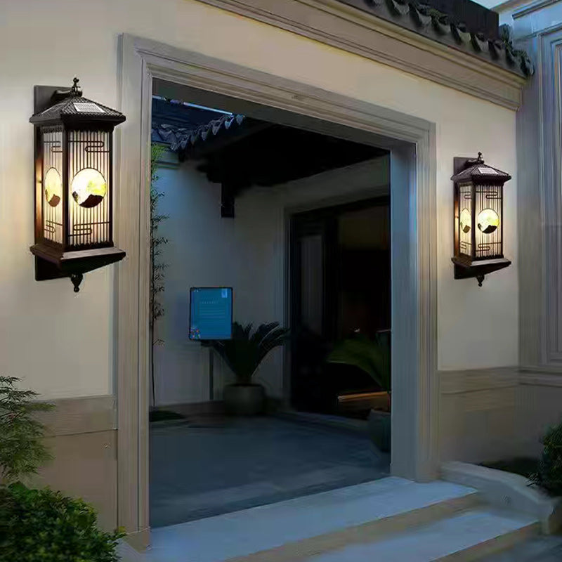 Applique murale LED en forme de cylindre en aluminium et verre imperméable solaire chinois traditionnel pour patio extérieur 