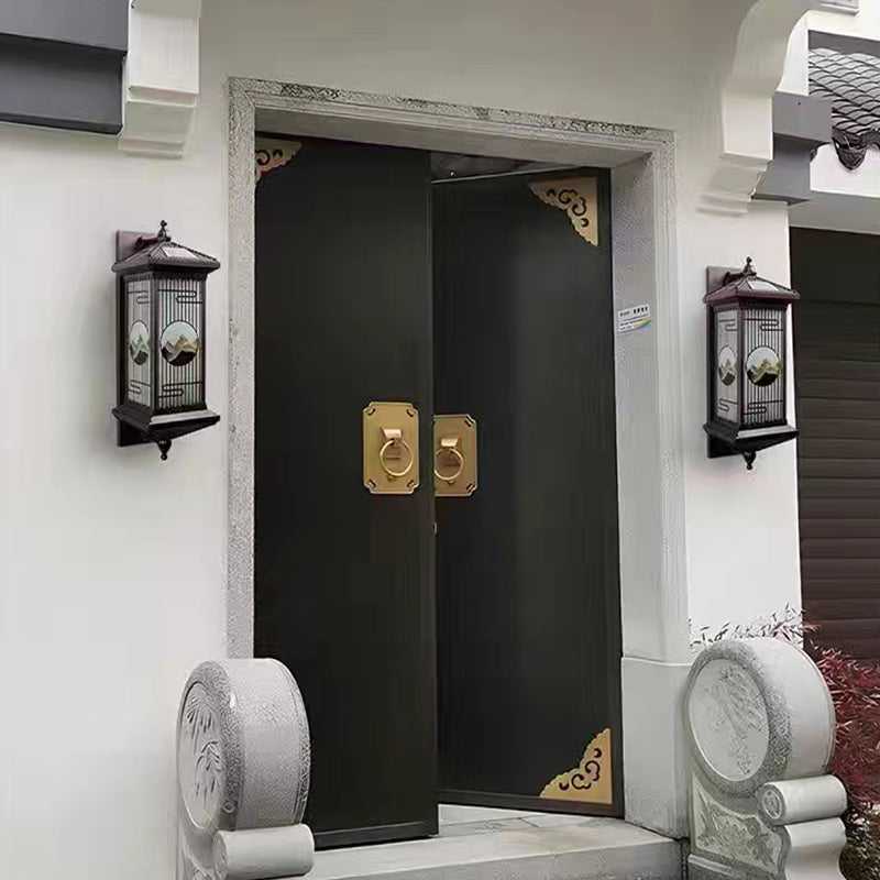 Applique murale LED en forme de cylindre en aluminium et verre imperméable solaire chinois traditionnel pour patio extérieur 