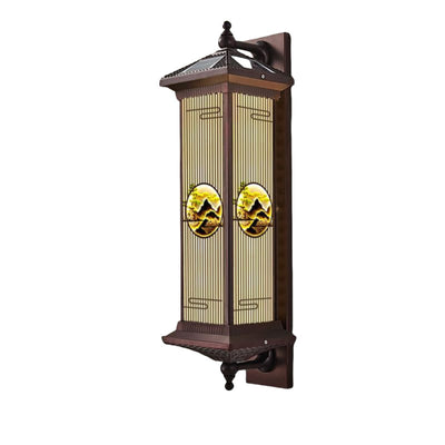Applique murale LED en forme de cylindre en aluminium et verre imperméable solaire chinois traditionnel pour patio extérieur 