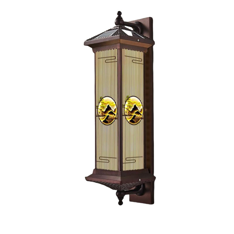 Applique murale LED en forme de cylindre en aluminium et verre imperméable solaire chinois traditionnel pour patio extérieur 
