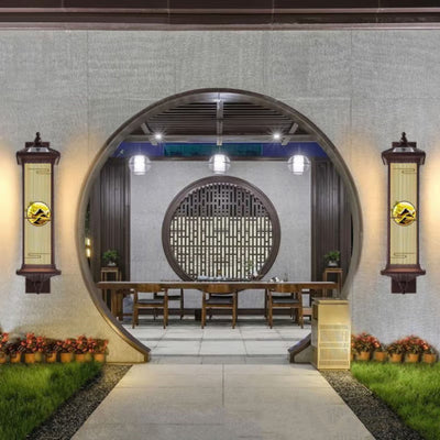 Applique murale LED en forme de cylindre en aluminium et verre imperméable solaire chinois traditionnel pour patio extérieur 