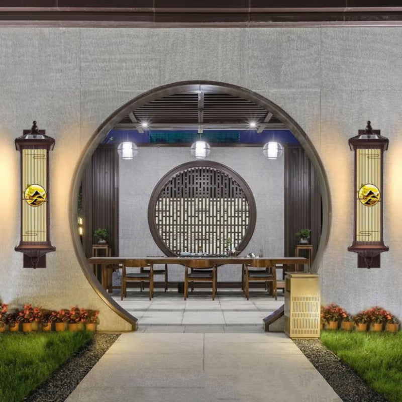 Applique murale LED en forme de cylindre en aluminium et verre imperméable solaire chinois traditionnel pour patio extérieur 