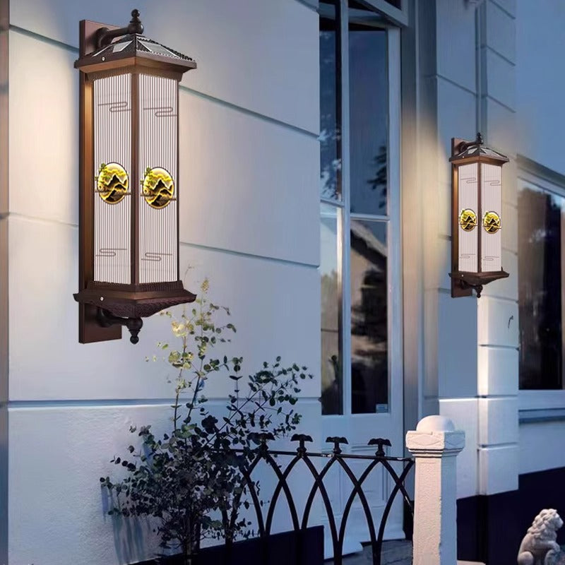 Applique murale LED en forme de cylindre en aluminium et verre imperméable solaire chinois traditionnel pour patio extérieur 
