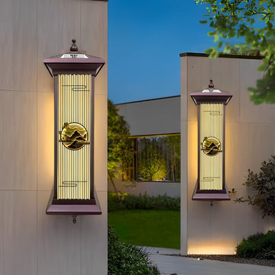 Applique murale LED en forme de cylindre en aluminium et verre imperméable solaire chinois traditionnel pour patio extérieur 