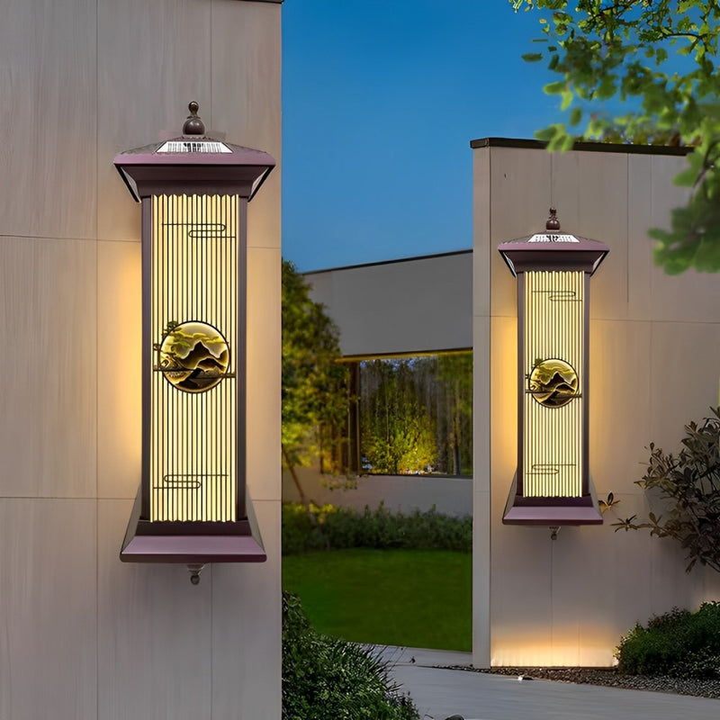 Applique murale LED en forme de cylindre en aluminium et verre imperméable solaire chinois traditionnel pour patio extérieur 