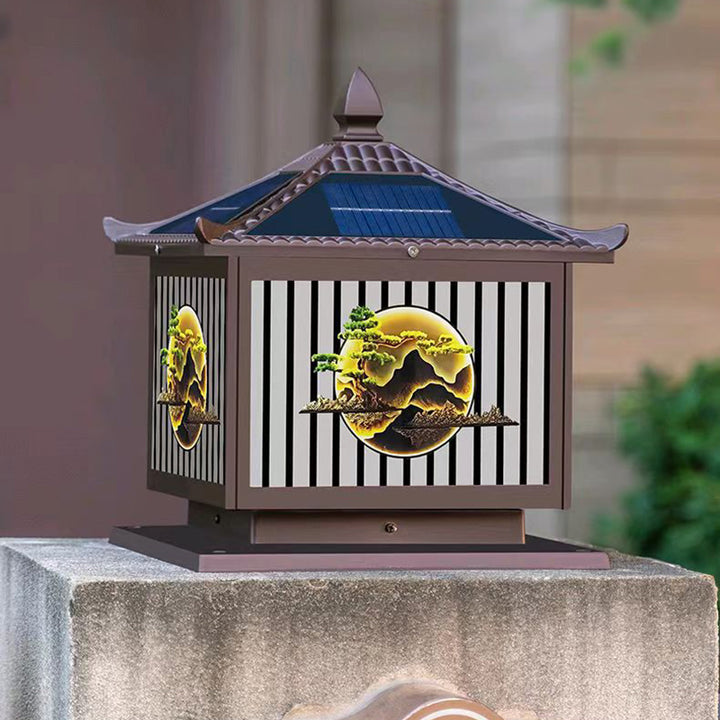 Luz de Paisaje LED Cilíndrica Cuadrada de Pino con Vidrio de PC de Aluminio Impermeable Solar Tradicional China para Exteriores para Patio Exterior 