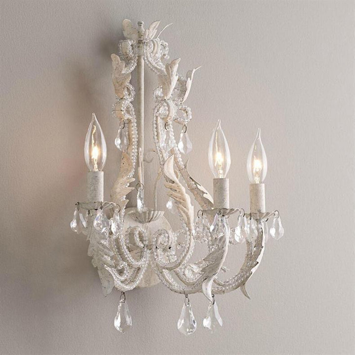 Applique murale à 3 lumières avec bougeoir en cristal de fer traditionnel français pour chevet 