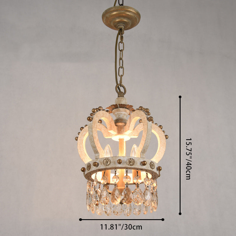 Lustres Traditionnels Rustiques en Bois Massif et Fer Vieilli avec Couronne Ronde à 3 Lumières pour Chambre 