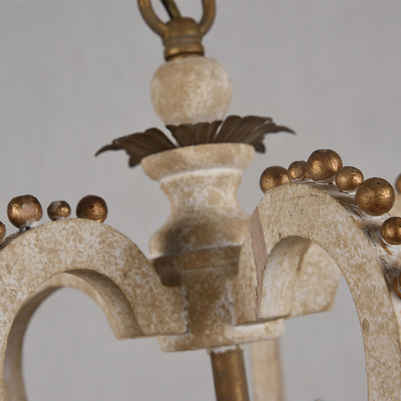 Lustres Traditionnels Rustiques en Bois Massif et Fer Vieilli avec Couronne Ronde à 3 Lumières pour Chambre 