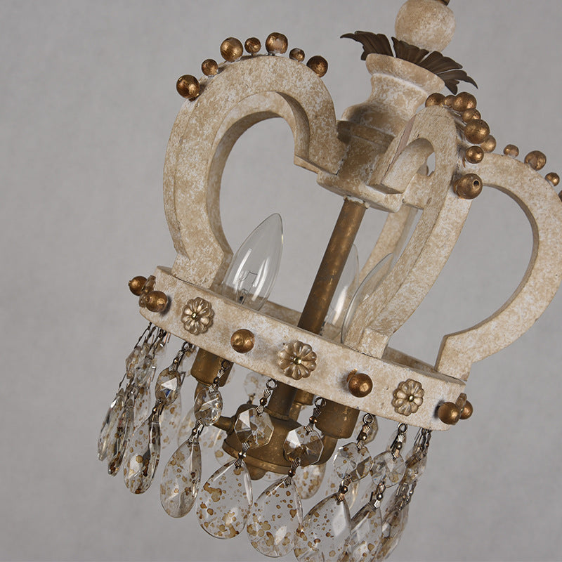 Lustres Traditionnels Rustiques en Bois Massif et Fer Vieilli avec Couronne Ronde à 3 Lumières pour Chambre 
