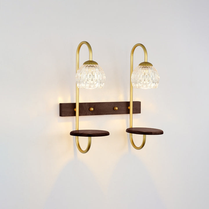 Aplique de pared de cera derretida de 1/2 luz floral redonda de vidrio y hierro de madera de caucho francés tradicional para mesita de noche 