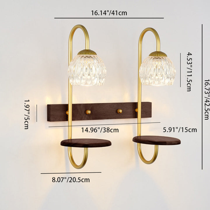 Aplique de pared de cera derretida de 1/2 luz floral redonda de vidrio y hierro de madera de caucho francés tradicional para mesita de noche 
