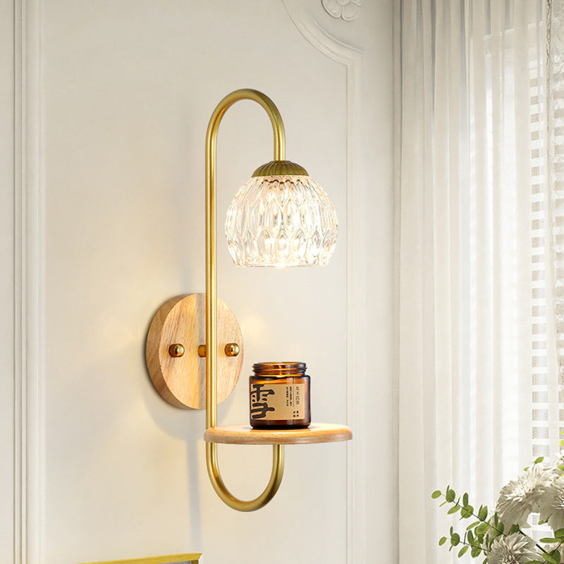 Aplique de pared de cera derretida de 1/2 luz floral redonda de vidrio y hierro de madera de caucho francés tradicional para mesita de noche 