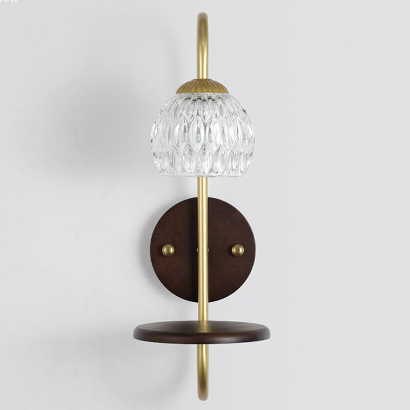 Aplique de pared de cera derretida de 1/2 luz floral redonda de vidrio y hierro de madera de caucho francés tradicional para mesita de noche 