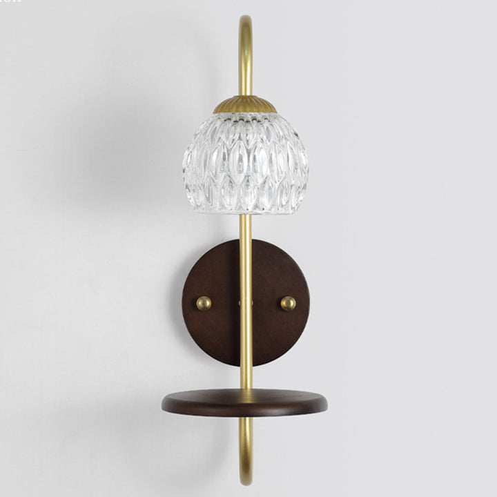 Aplique de pared de cera derretida de 1/2 luz floral redonda de vidrio y hierro de madera de caucho francés tradicional para mesita de noche 