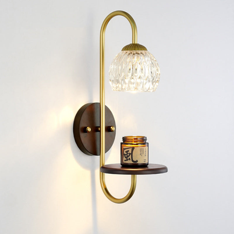Aplique de pared de cera derretida de 1/2 luz floral redonda de vidrio y hierro de madera de caucho francés tradicional para mesita de noche 
