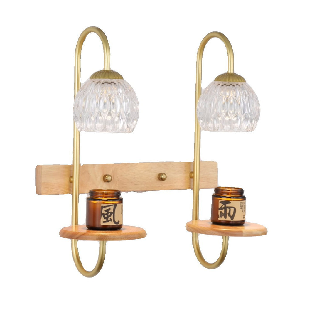 Aplique de pared de cera derretida de 1/2 luz floral redonda de vidrio y hierro de madera de caucho francés tradicional para mesita de noche 